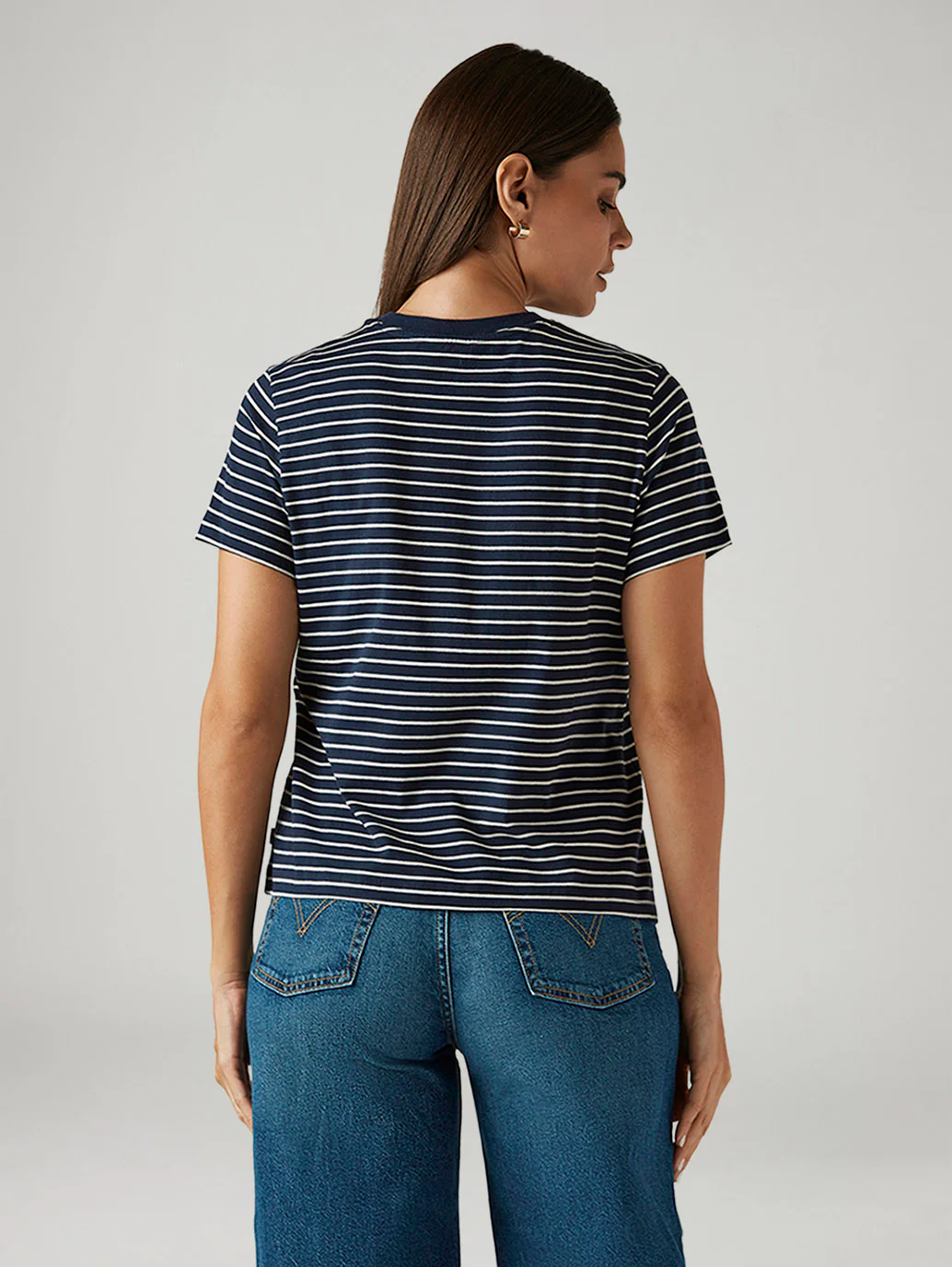 Women's Striped Navy Crew Neck T-shirt - Image 3