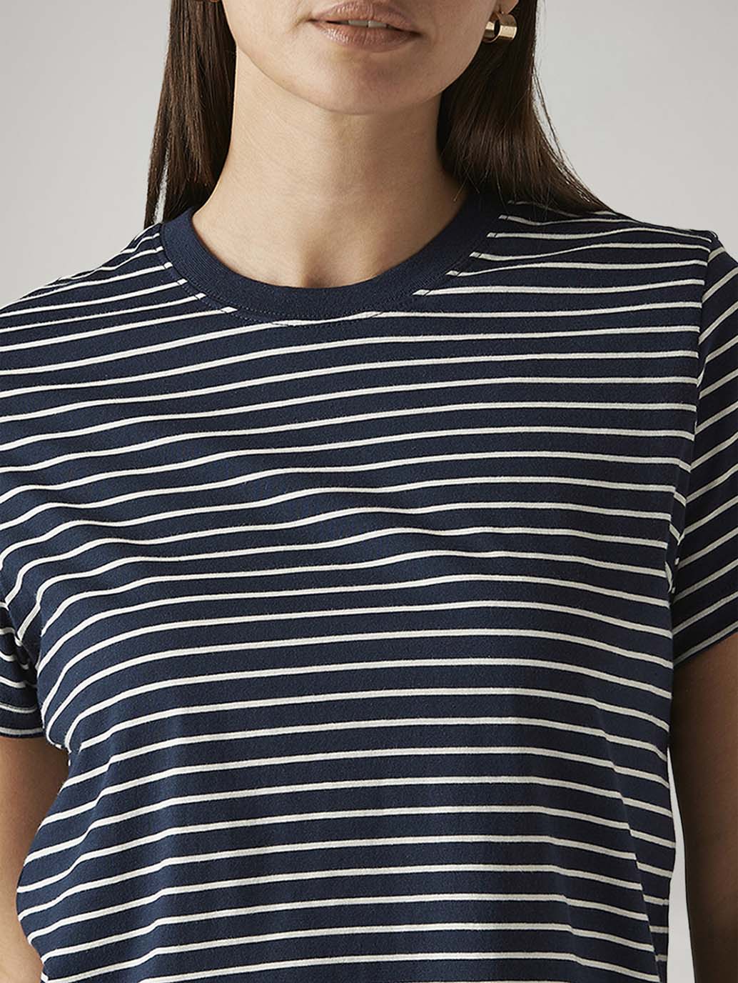 Women's Striped Navy Crew Neck T-shirt - Image 4