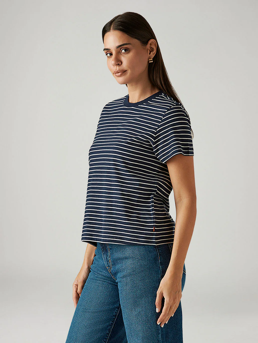 Women's Striped Navy Crew Neck T-shirt - Image 5