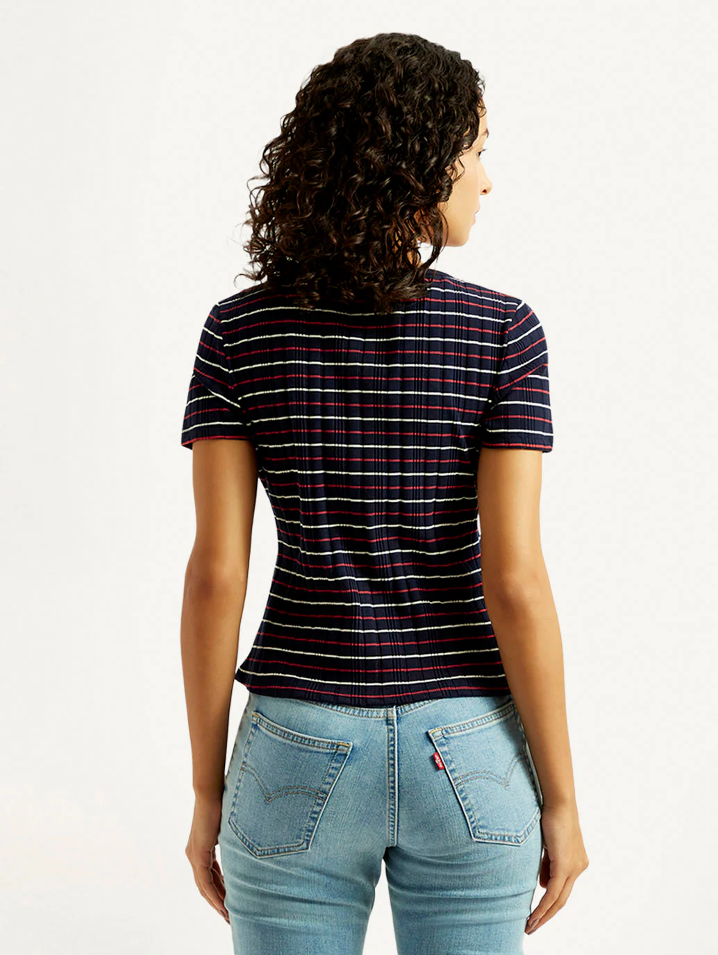 Women's Striped Navy Scoop Neck Top - Image 2