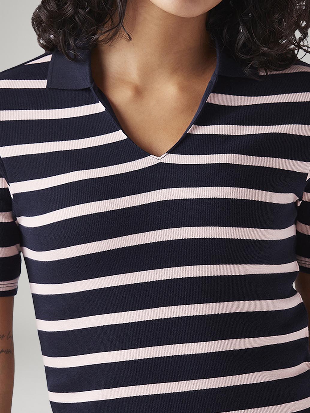 Women's Striped Navy Slim Fit Polo T-shirt - Image 4