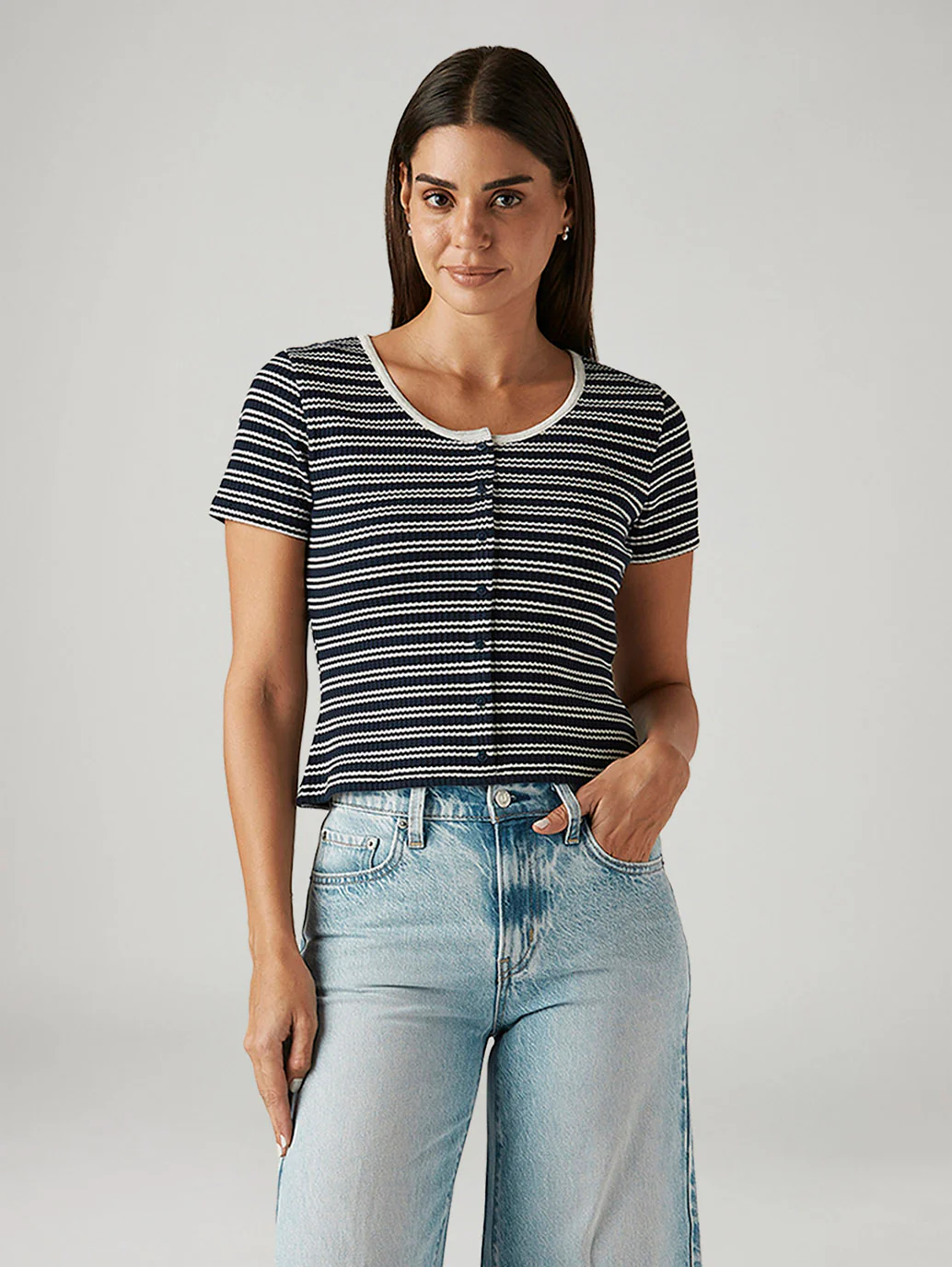Women's Striped Navy Slim Fit T-shirt