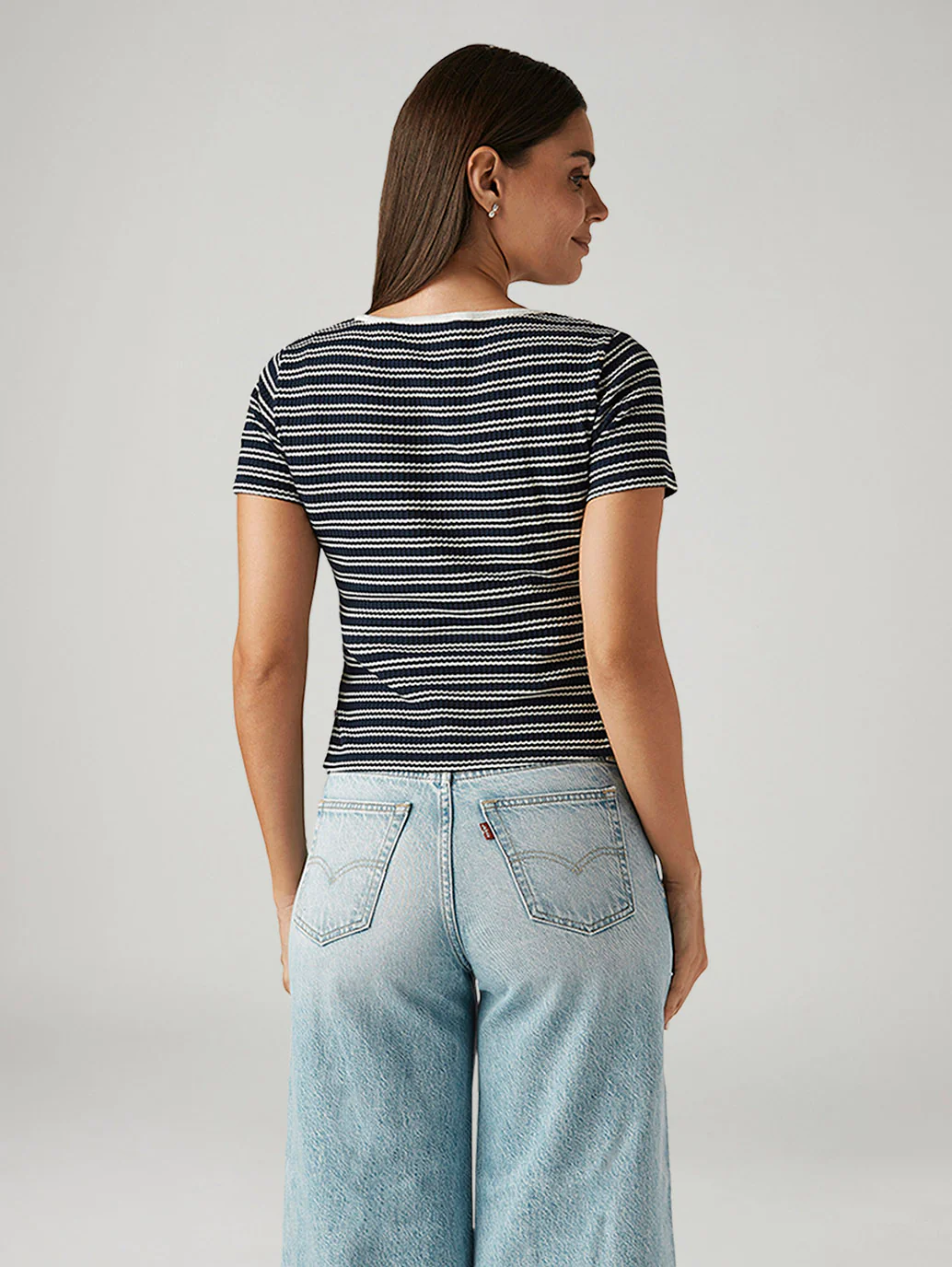Women's Striped Navy Slim Fit T-shirt - Image 2