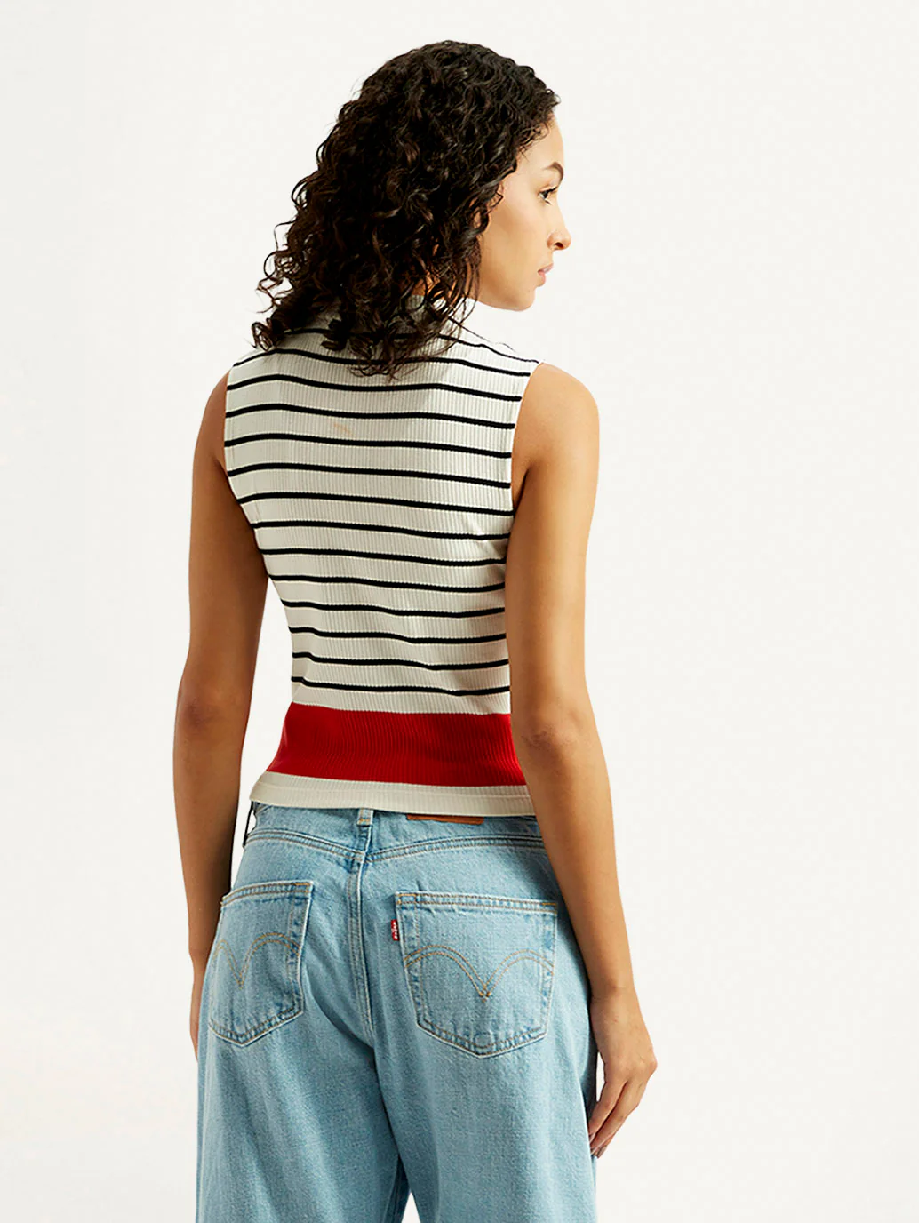 Women's Striped Off White Collar Neck Top - Image 2