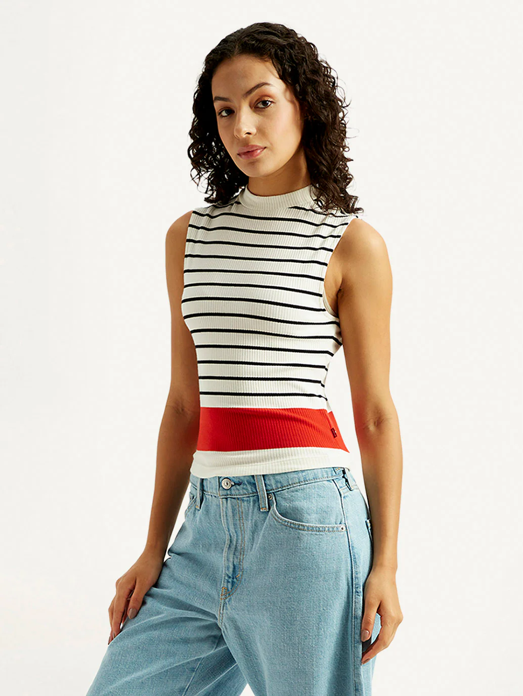 Women's Striped Off White Collar Neck Top - Image 4