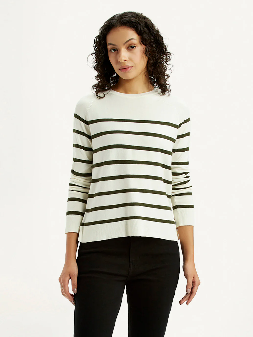 Women's Striped Off White Crew Neck T-shirt