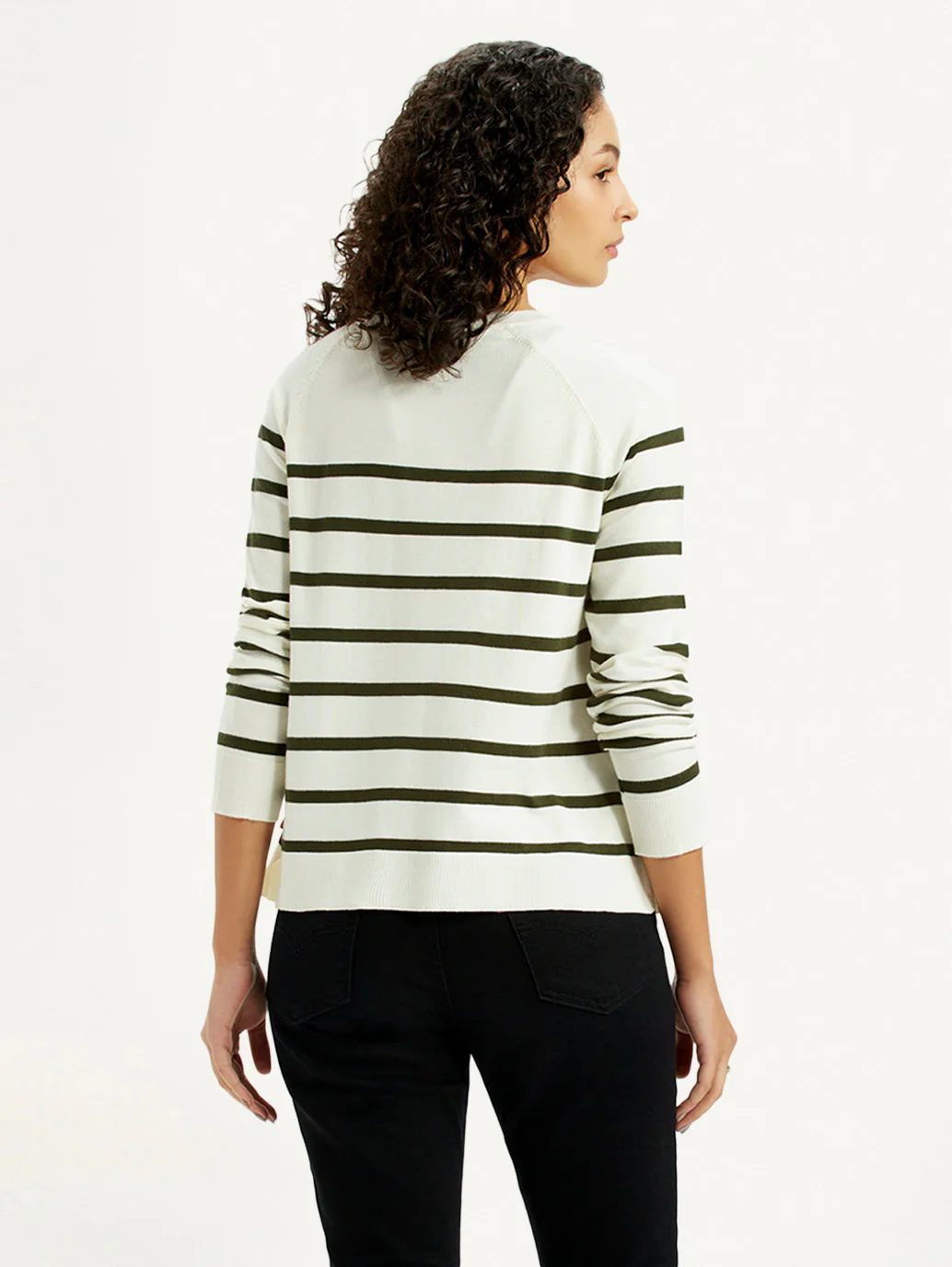 Women's Striped Off White Crew Neck T-shirt - Image 3