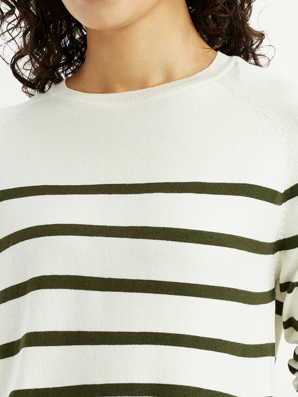 Women's Striped Off White Crew Neck T-shirt - Image 4