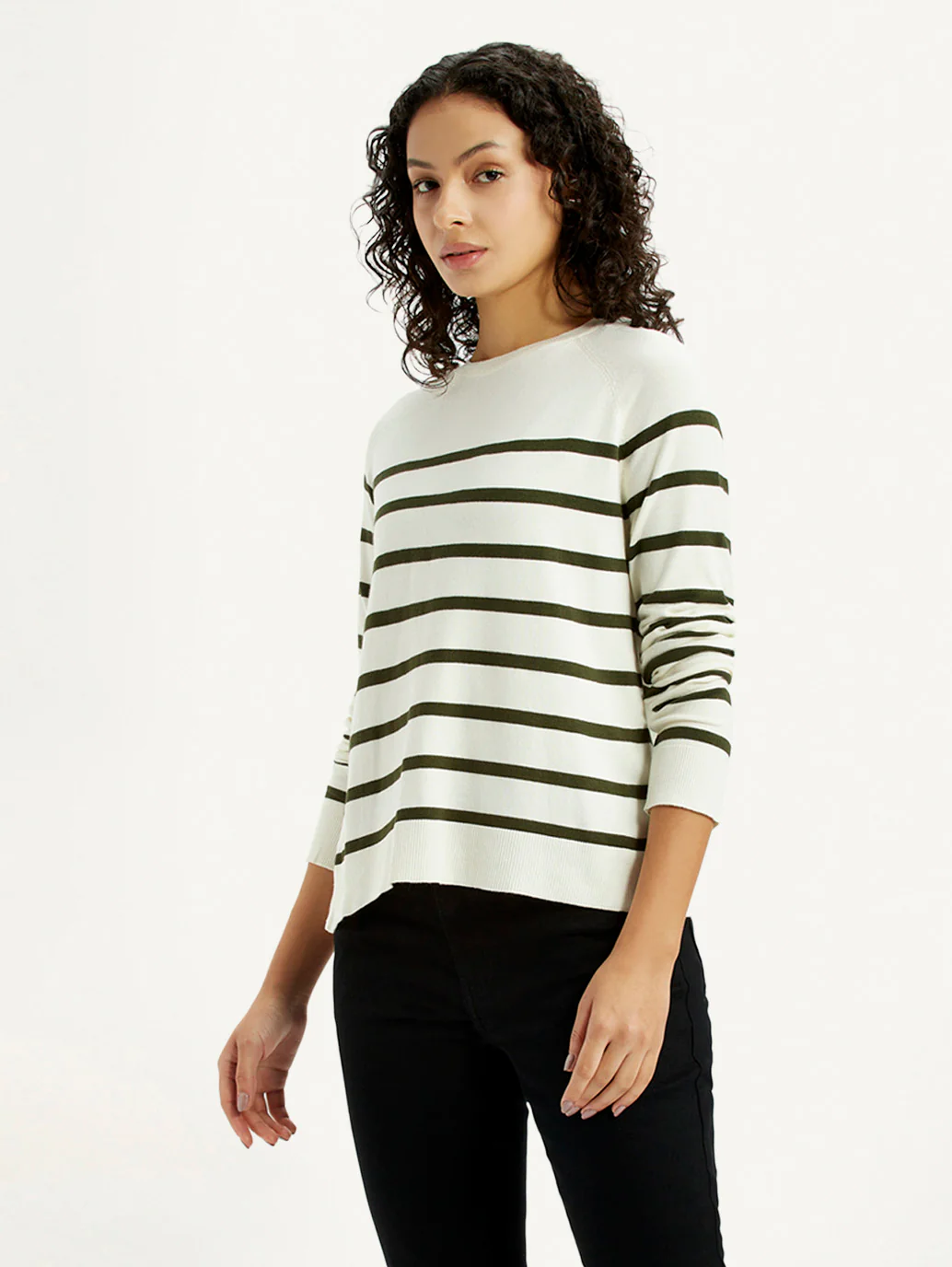 Women's Striped Off White Crew Neck T-shirt - Image 5