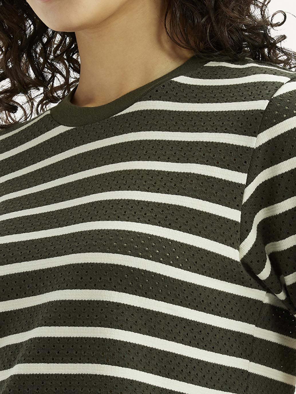 Women's Striped Olive Crew Neck T-shirt - Image 4