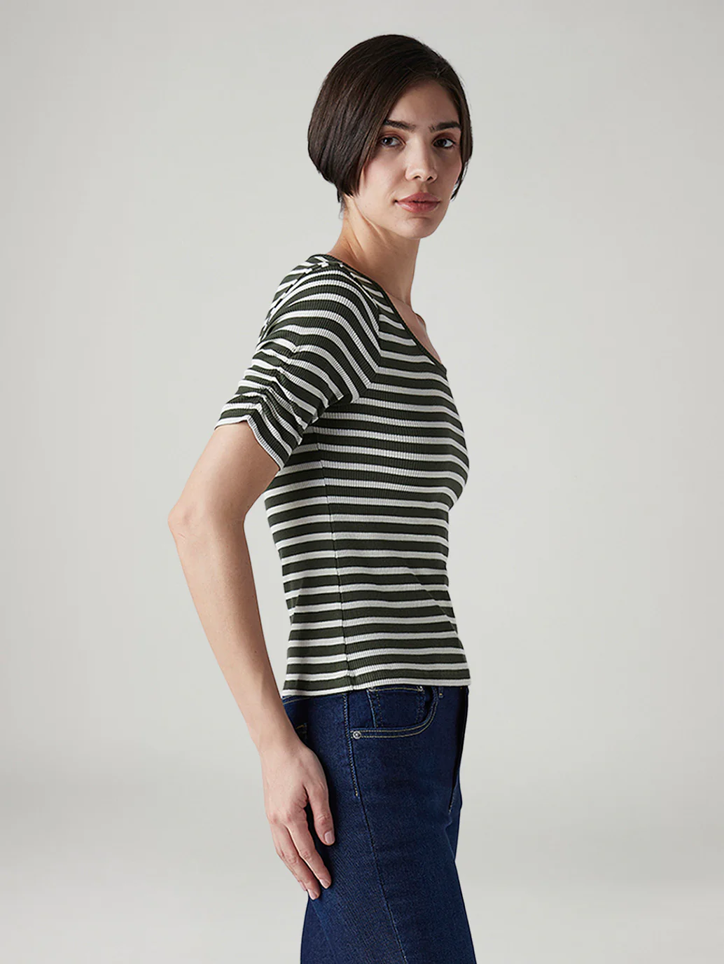 Women's Striped Olive Scoop Neck Top - Image 5