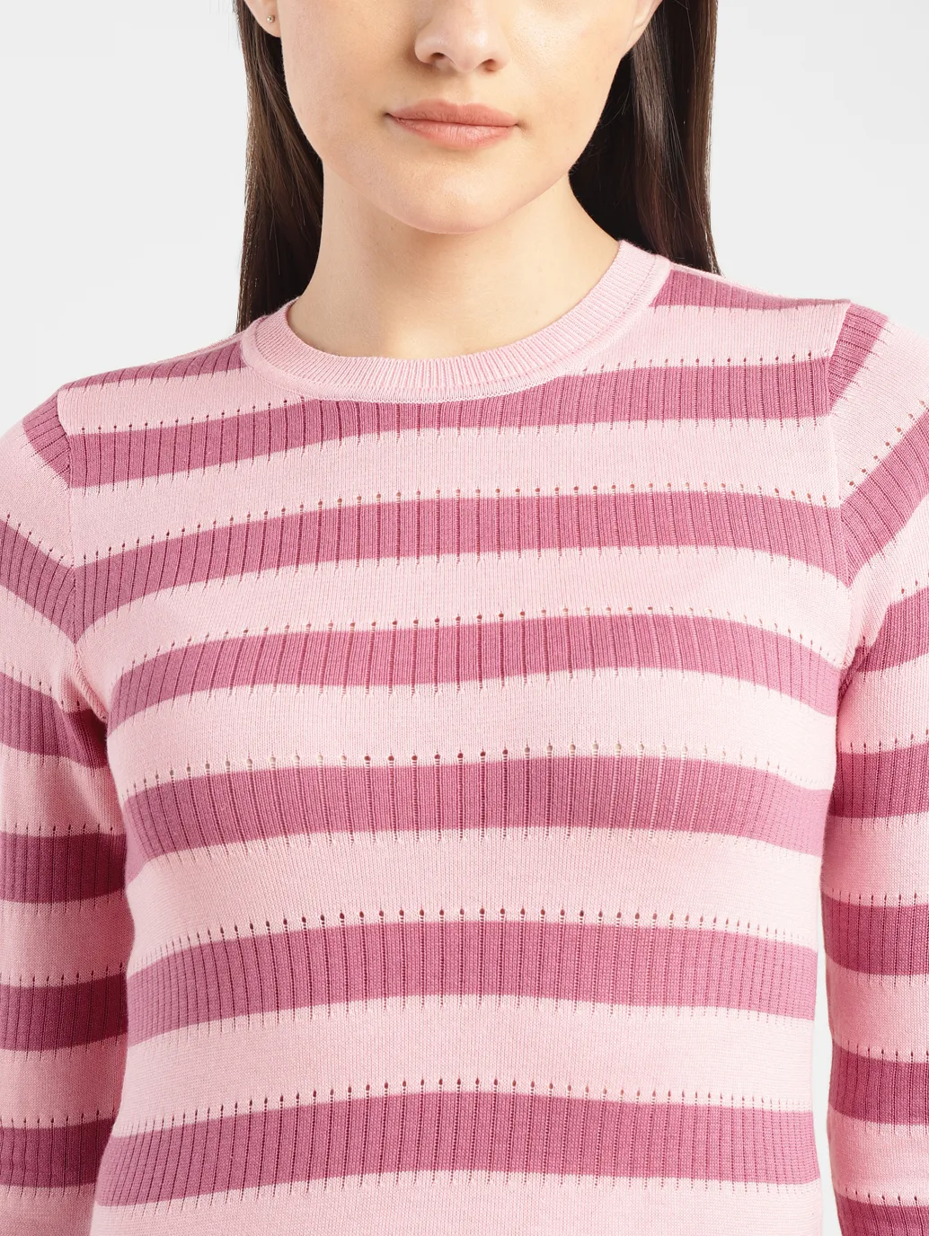 Women's Striped Pink Crew Neck Sweater - Image 5