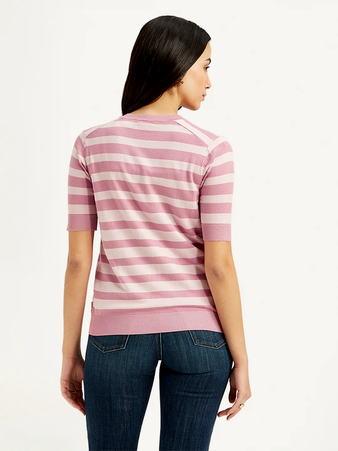 Women's Striped Pink Crew Neck Top - Image 3