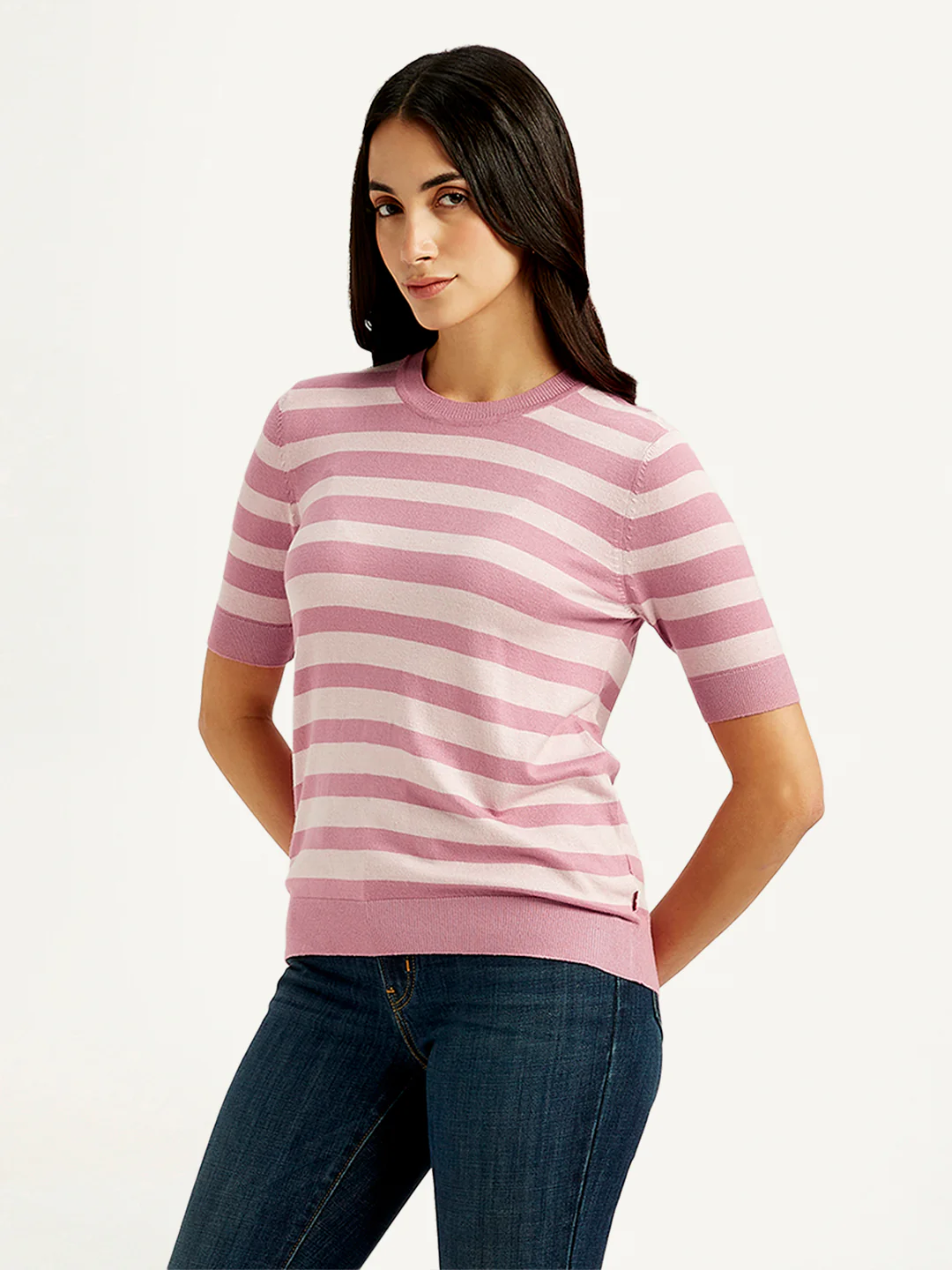 Women's Striped Pink Crew Neck Top - Image 4