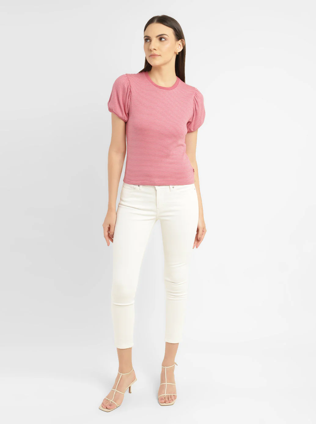 Women's Striped Pink Round Neck Top - Image 2