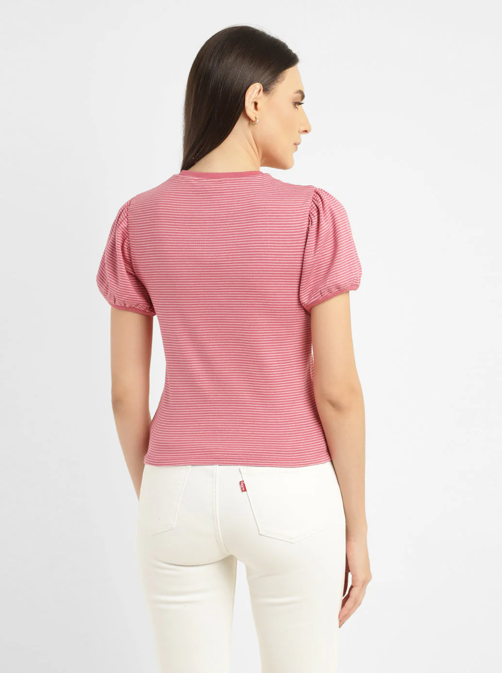 Women's Striped Pink Round Neck Top - Image 3