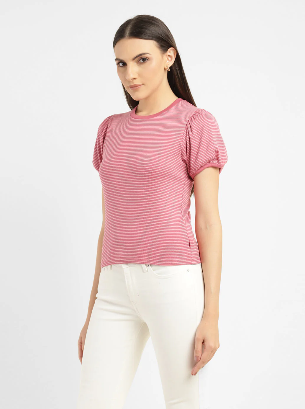 Women's Striped Pink Round Neck Top - Image 4