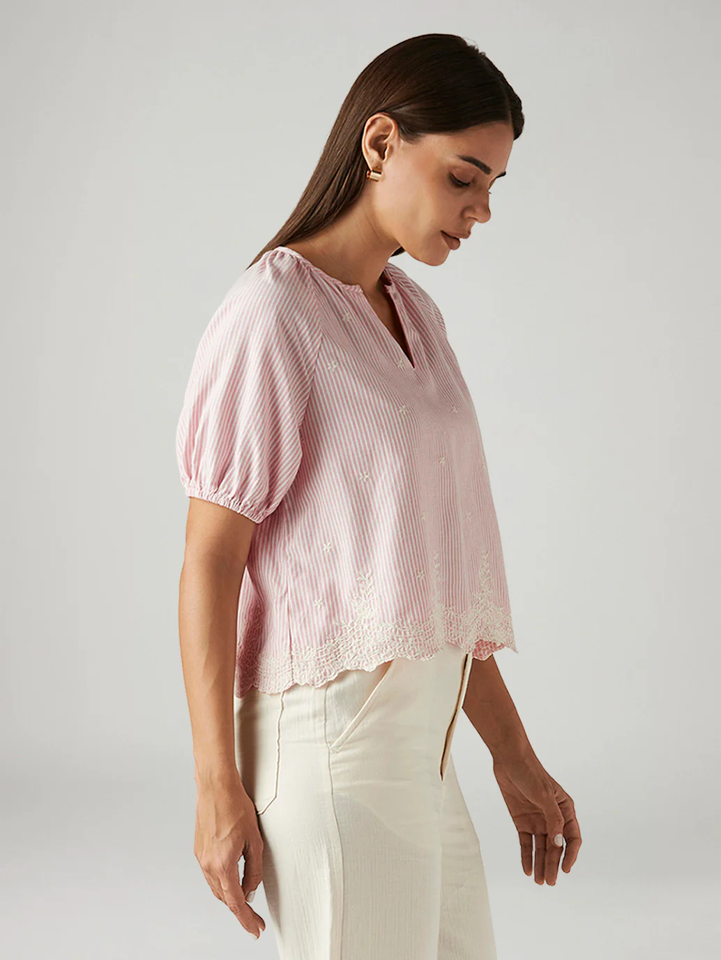 Women's Striped Pink V-Neck Top - Image 3