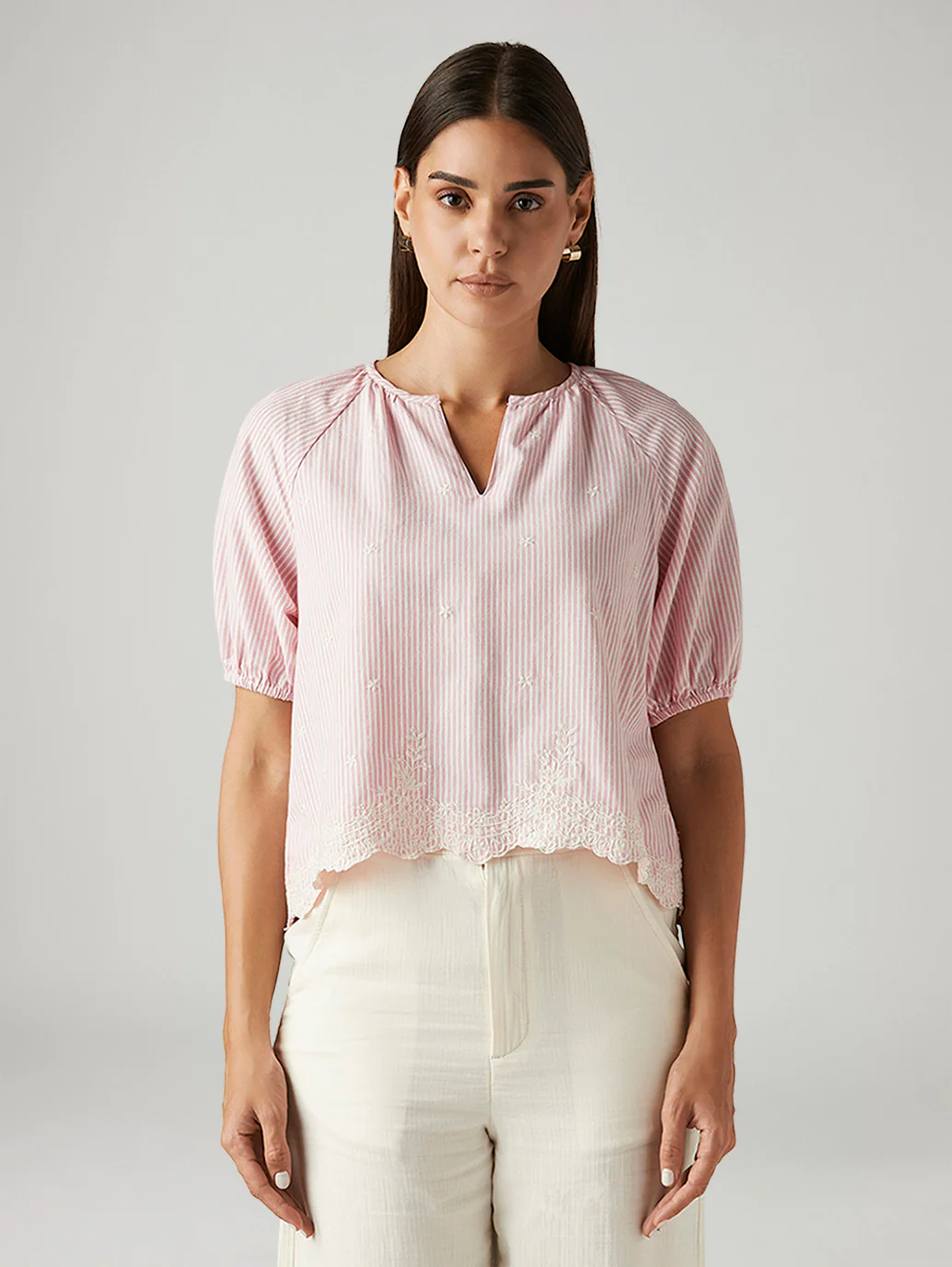 Women's Striped Pink V-Neck Top - Image 5