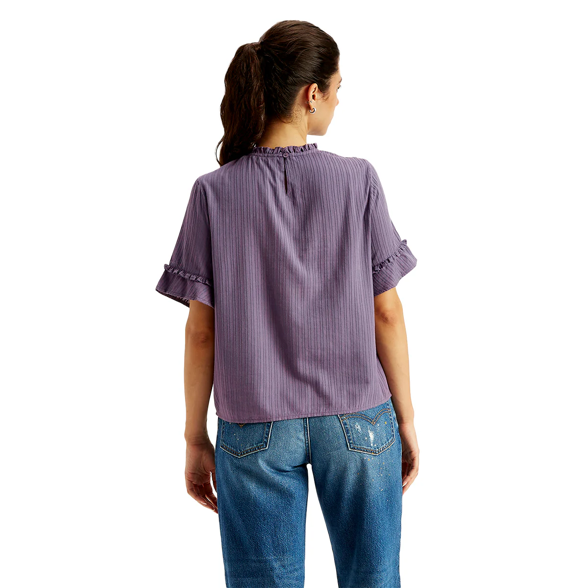 Women's Striped Purple High Neck Top - Image 2