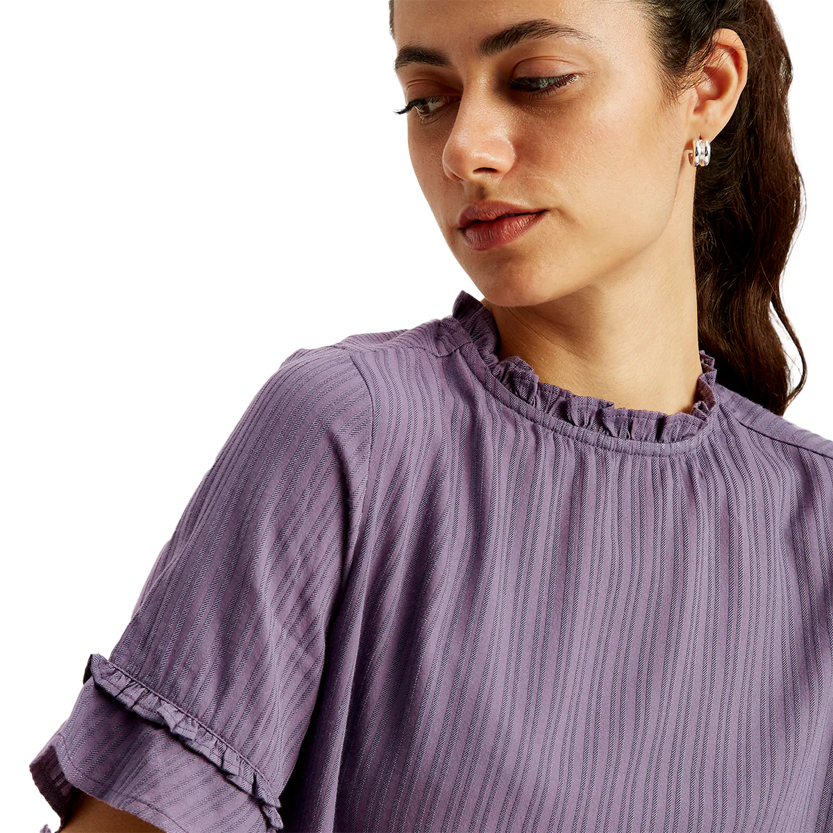 Women's Striped Purple High Neck Top - Image 3