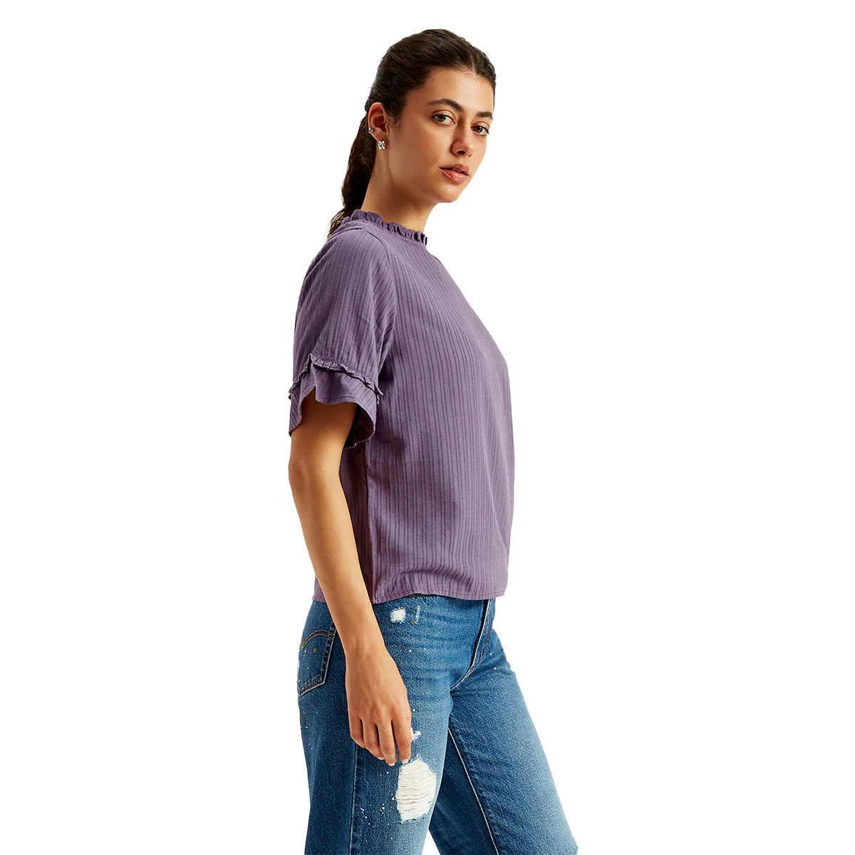 Women's Striped Purple High Neck Top - Image 4