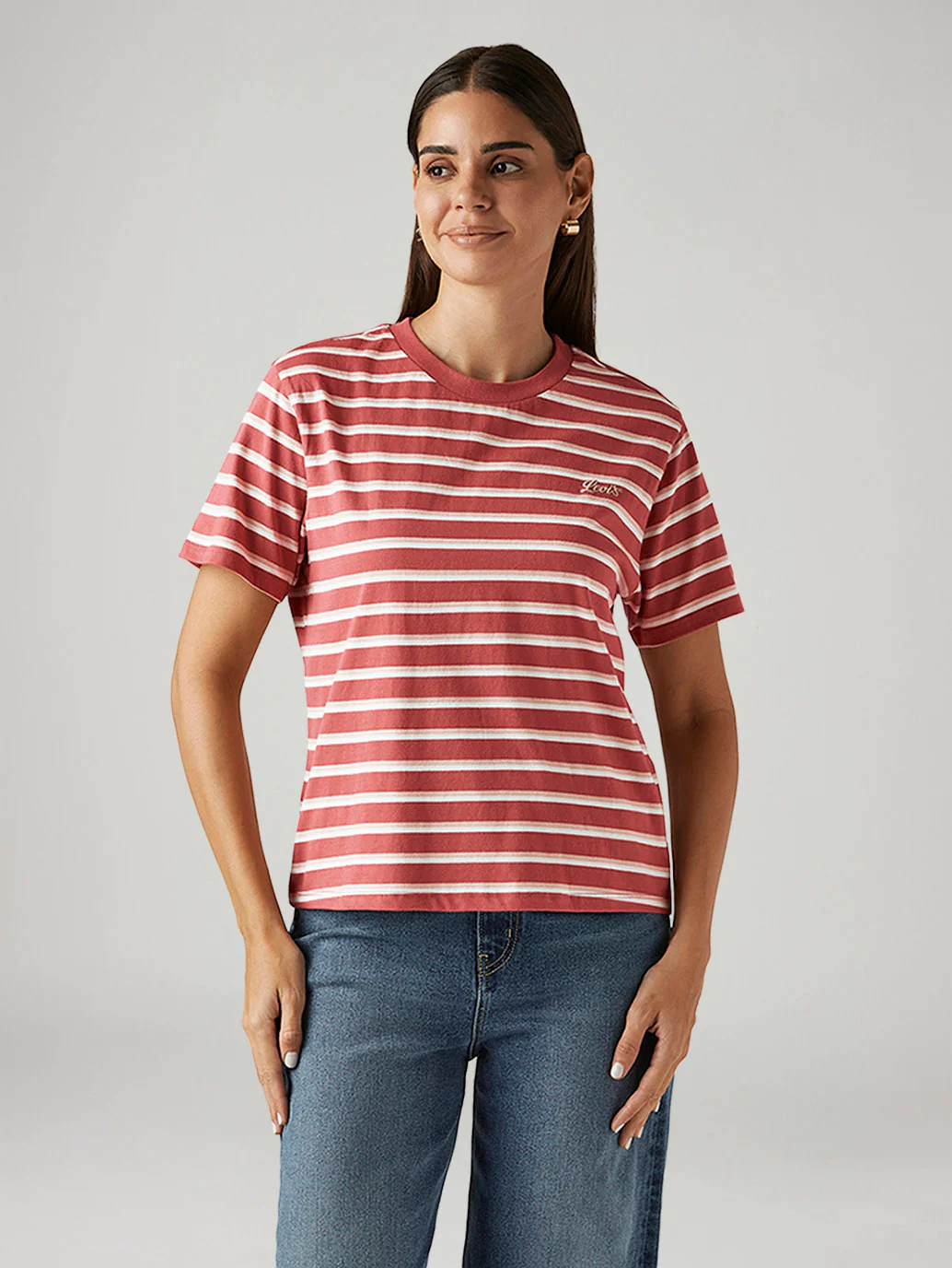 Women's Striped Red Relaxed Fit T-shirt - Image 3