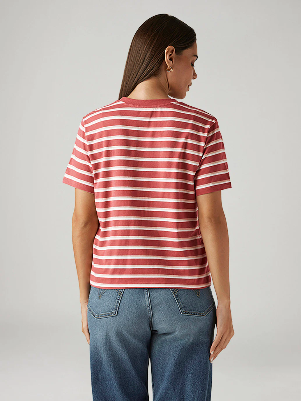 Women's Striped Red Relaxed Fit T-shirt - Image 4