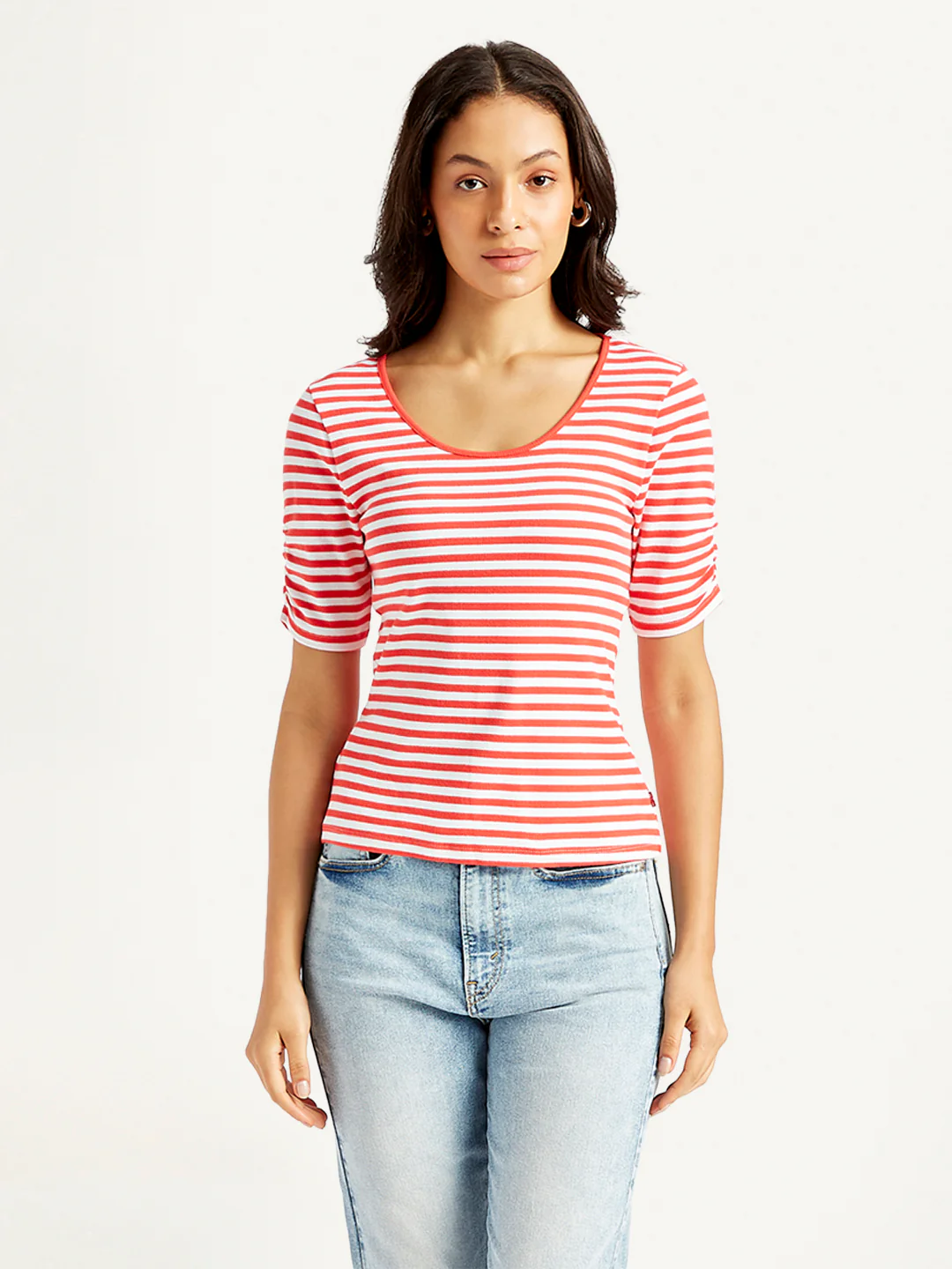 Women's Striped Red Scoop Neck Top - Image 2
