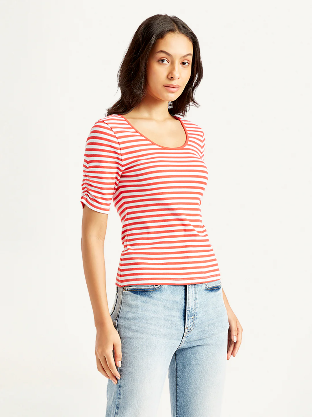 Women's Striped Red Scoop Neck Top - Image 4