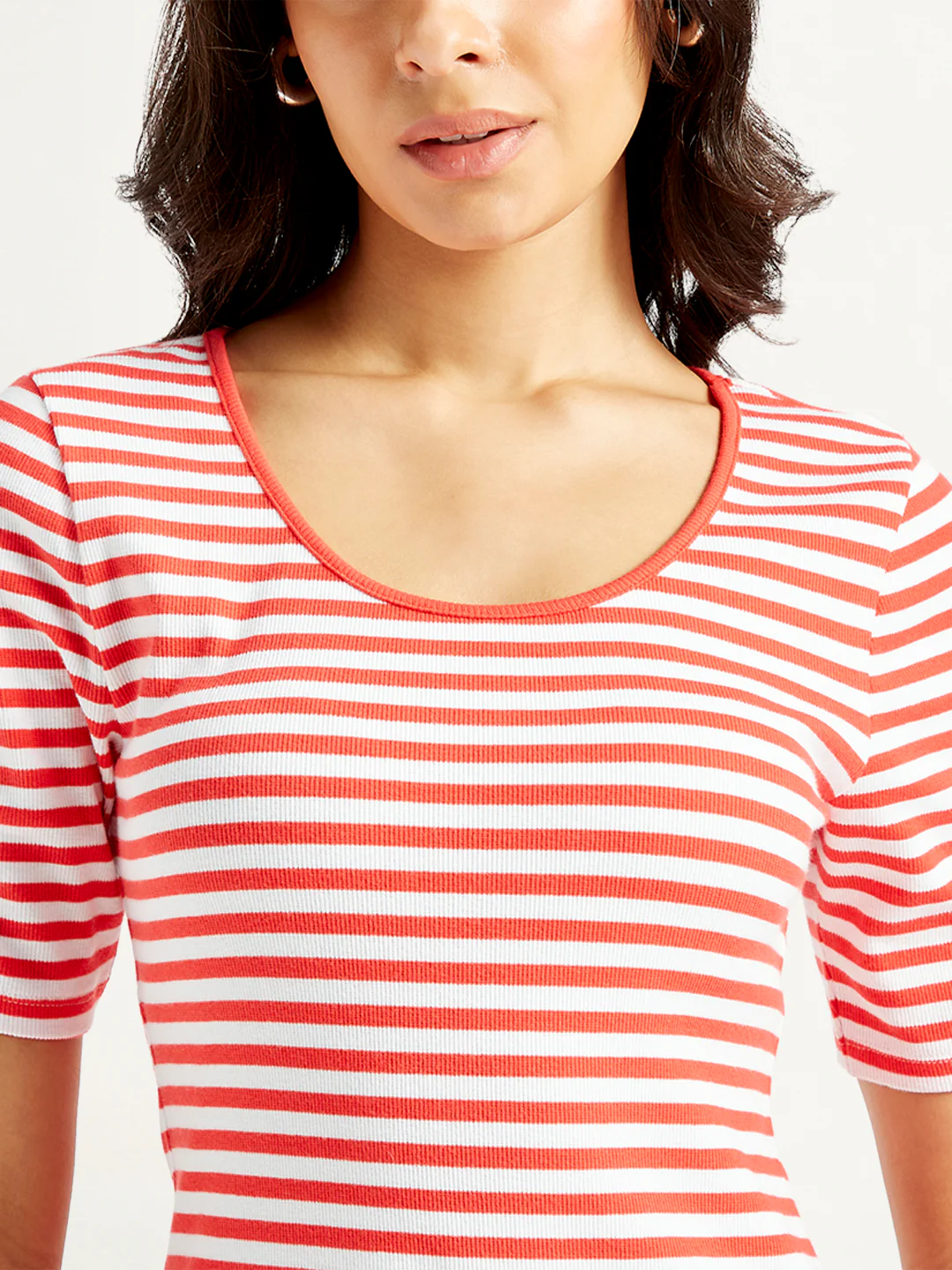 Women's Striped Red Scoop Neck Top - Image 5
