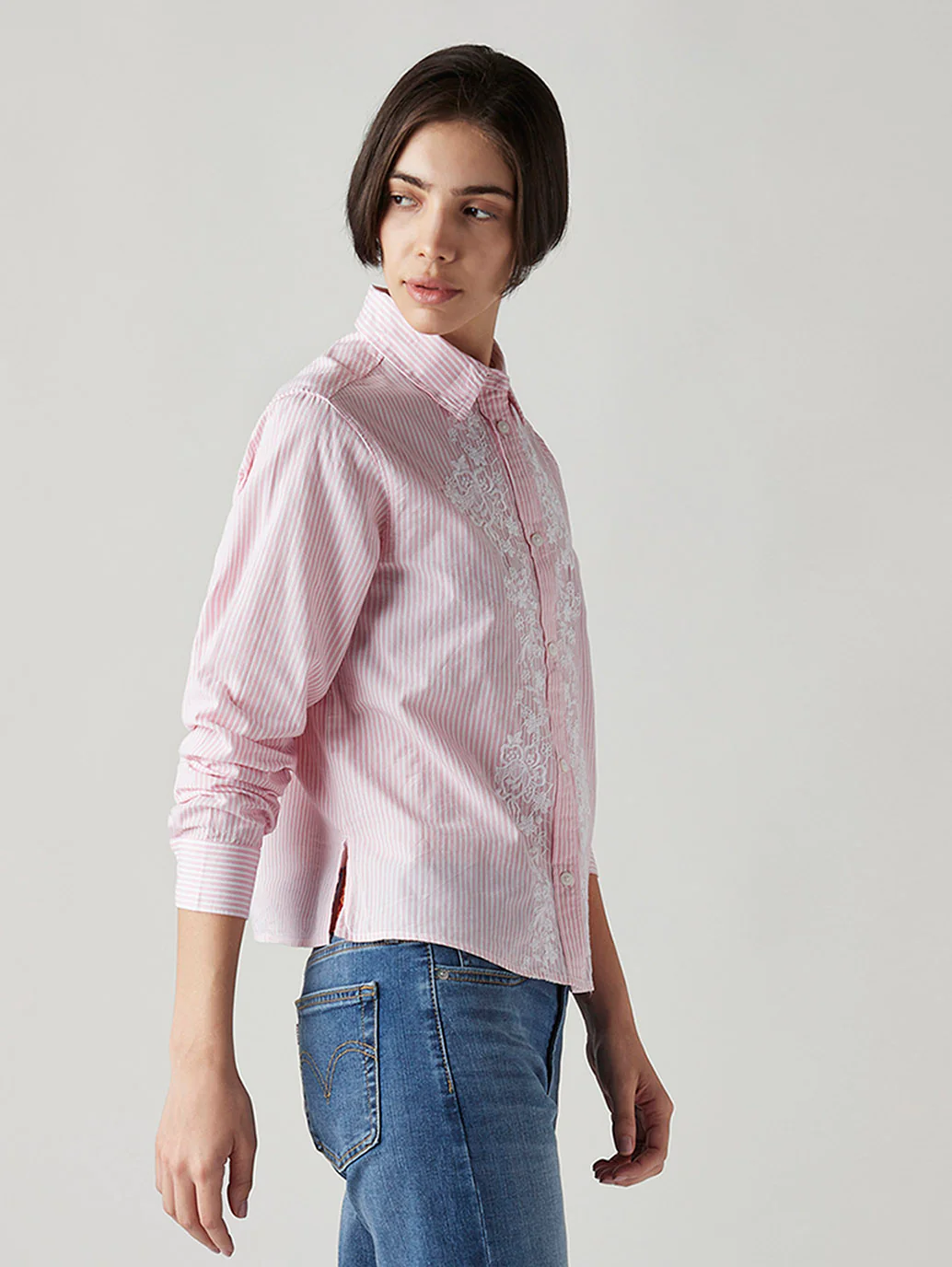 Women's Striped Regular Fit Embroidered Shirt - Image 3