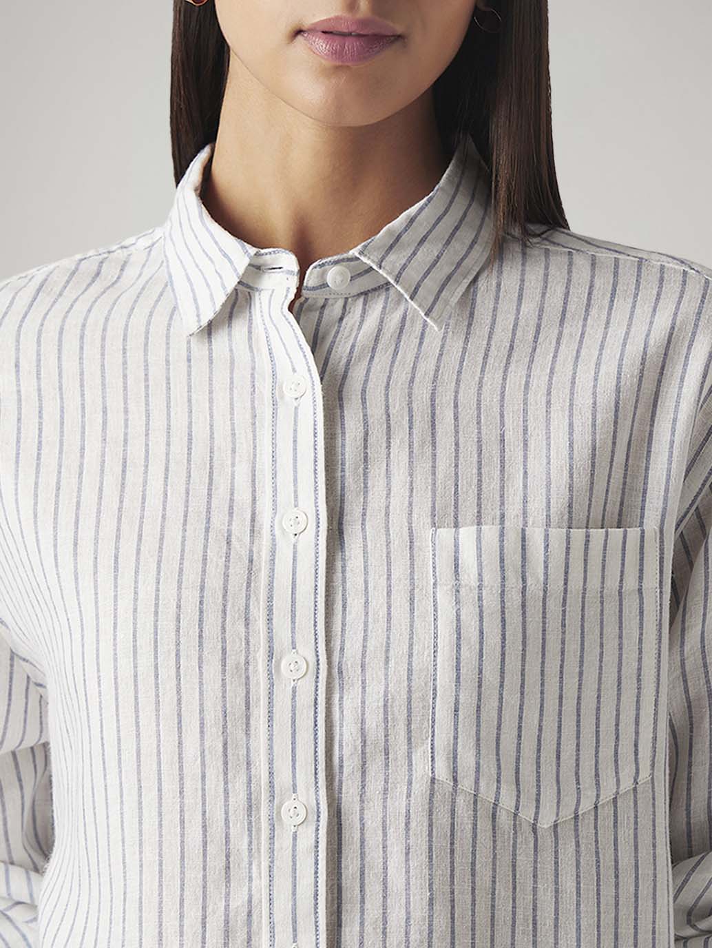 Women's Striped Relaxed Fit Linen Shirt - Image 4