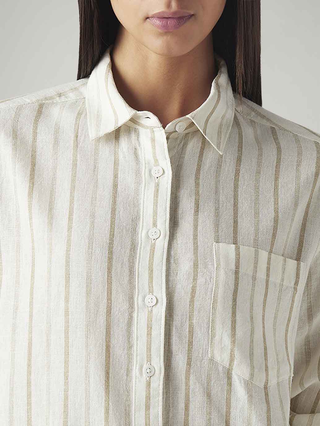 Women's Striped Relaxed Fit Linen Shirt - Image 4