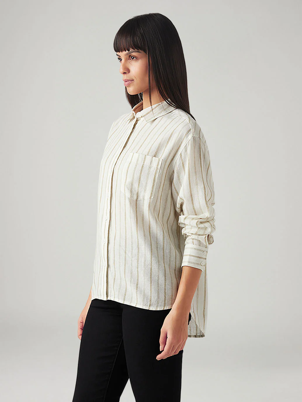 Women's Striped Relaxed Fit Linen Shirt - Image 5
