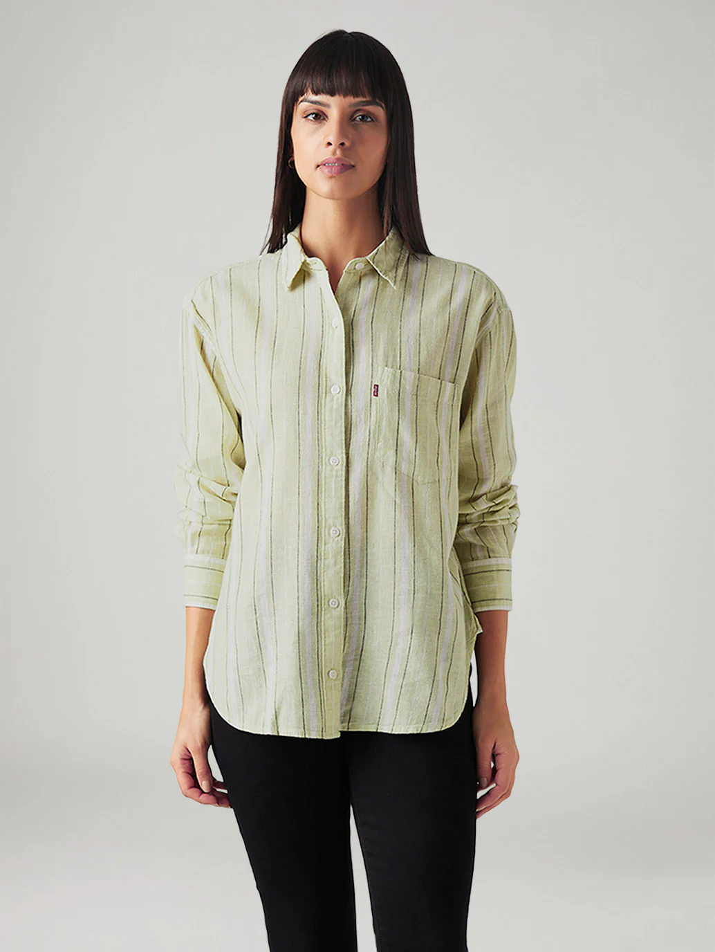 Women's Striped Relaxed Fit Linen Shirt - Image 2