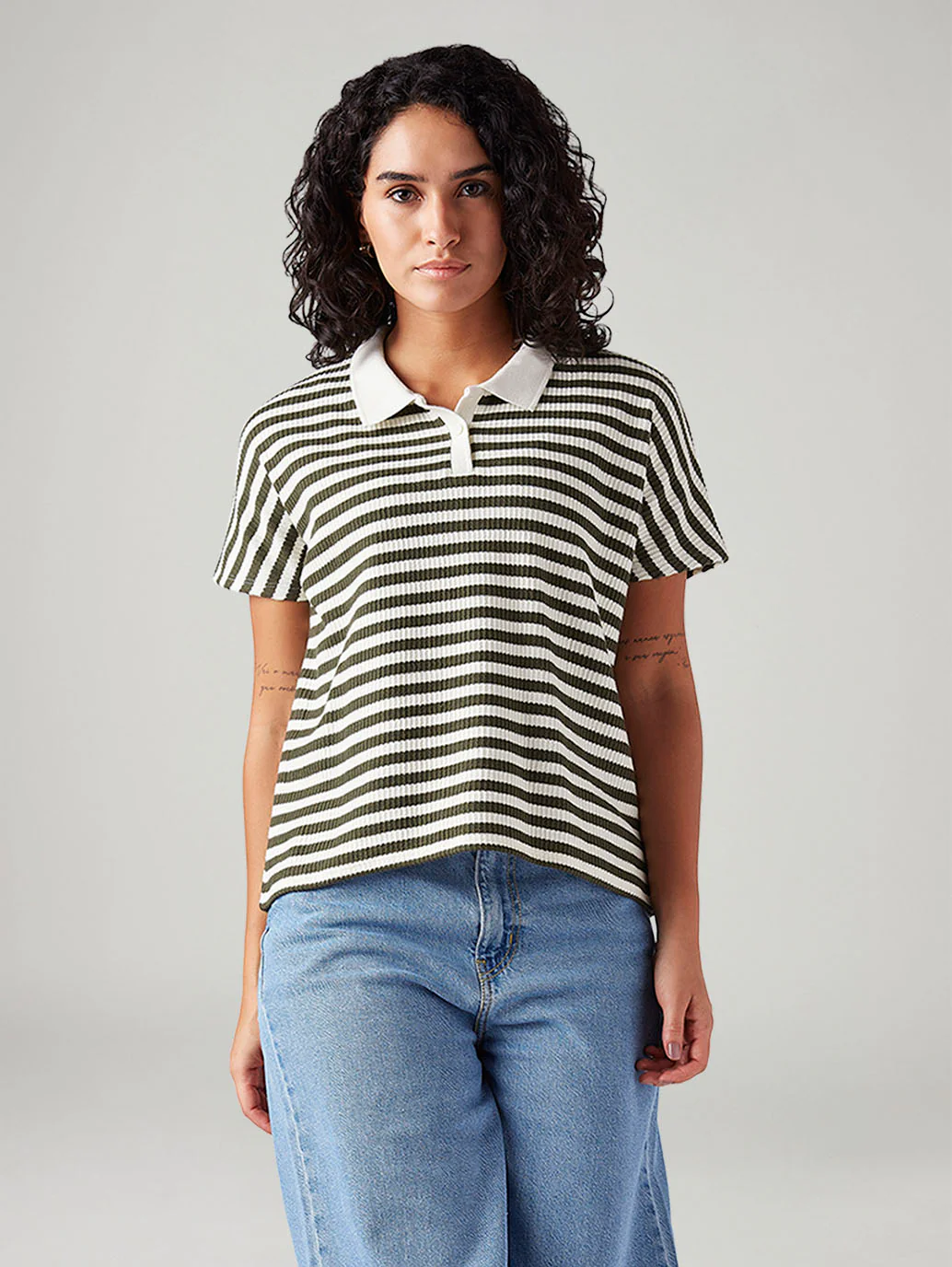 Women's Striped Relaxed Fit Polo T-Shirt - Image 2