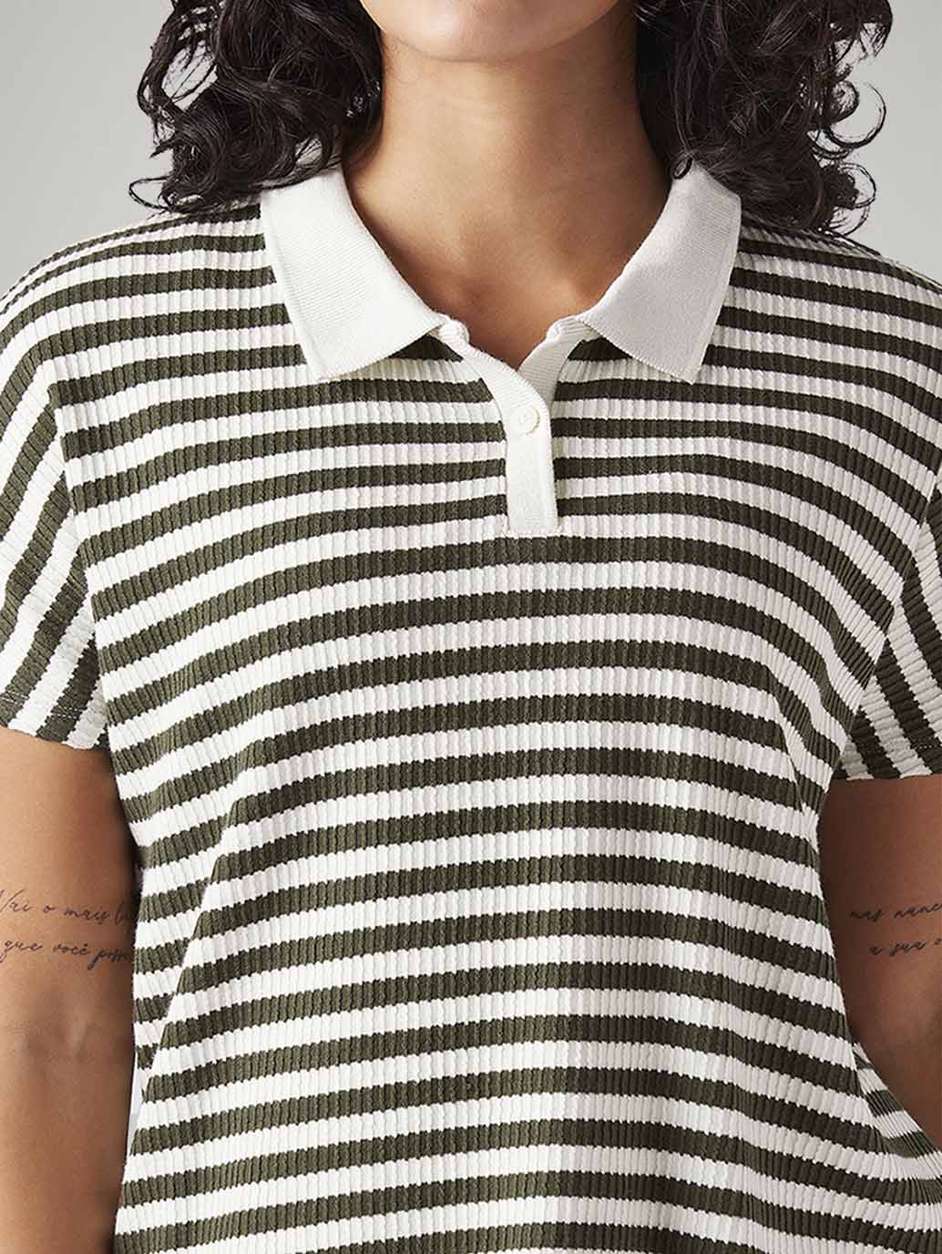 Women's Striped Relaxed Fit Polo T-Shirt - Image 4