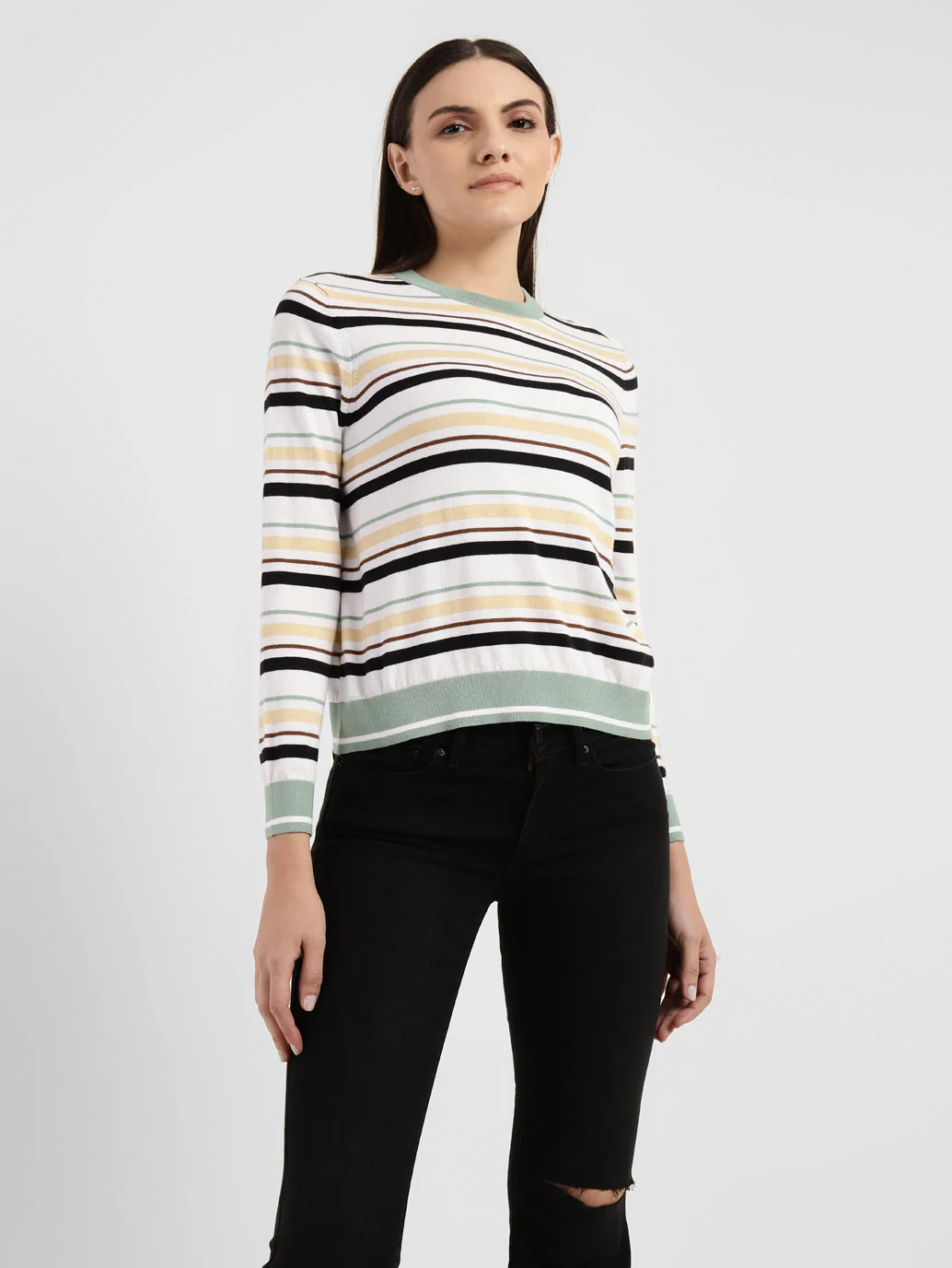 Women's Striped Round Neck Sweater - Image 2