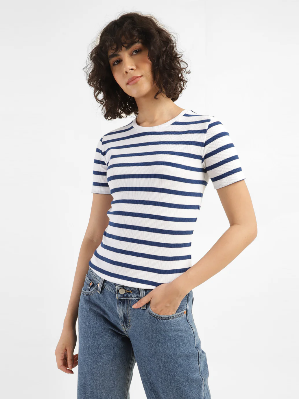 Women's Striped Round neck T-shirt - Image 2