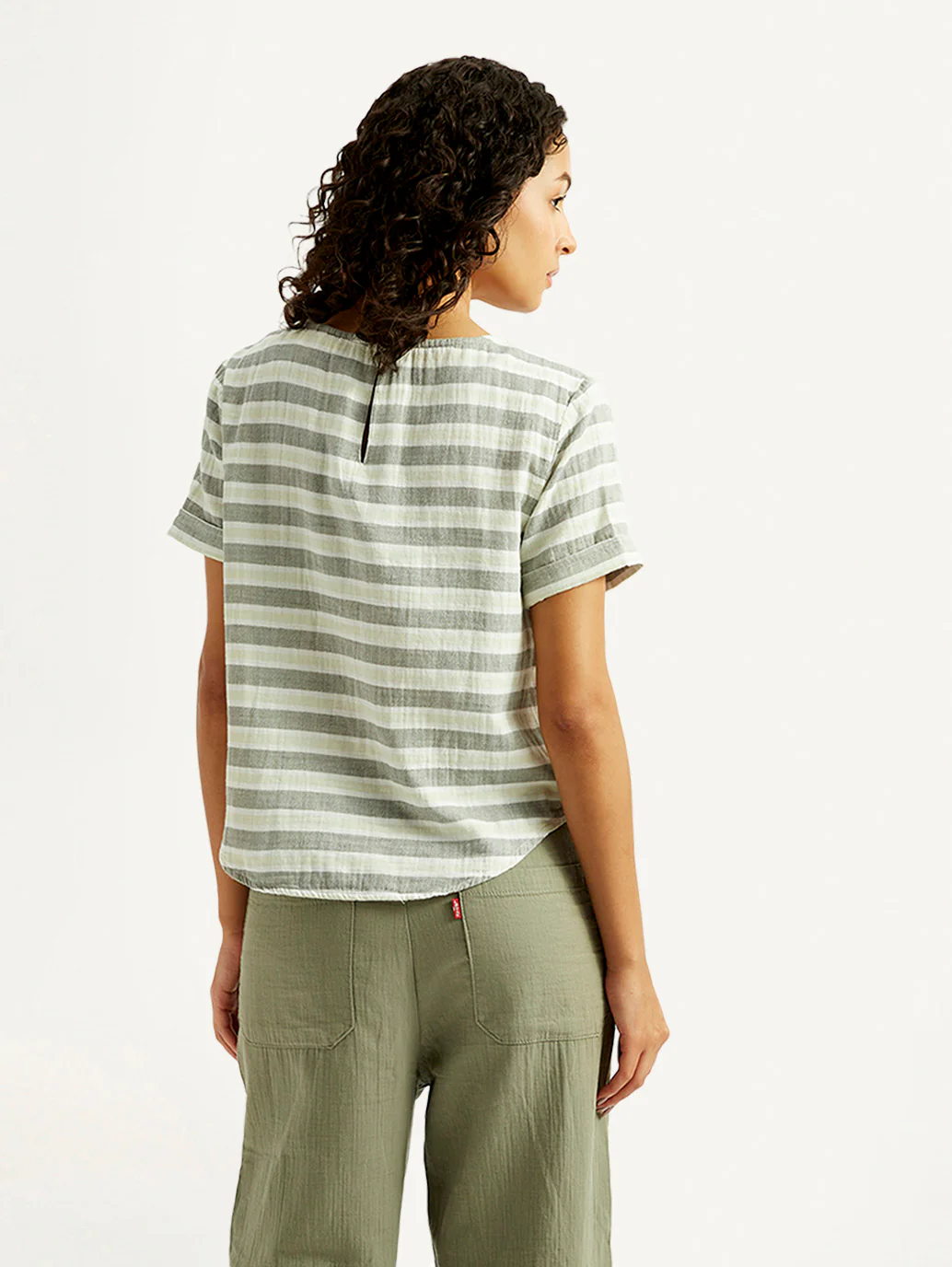 Women's Striped Green Round Neck Top - Image 3