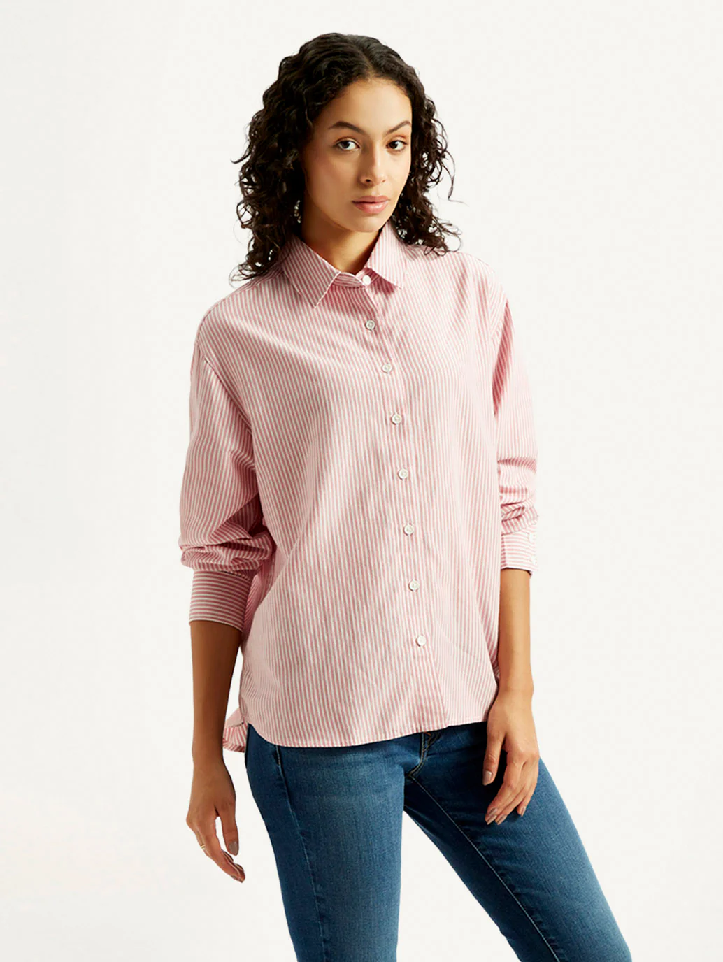 Women's Pink Striped Relaxed Fit Shirt - Image 5