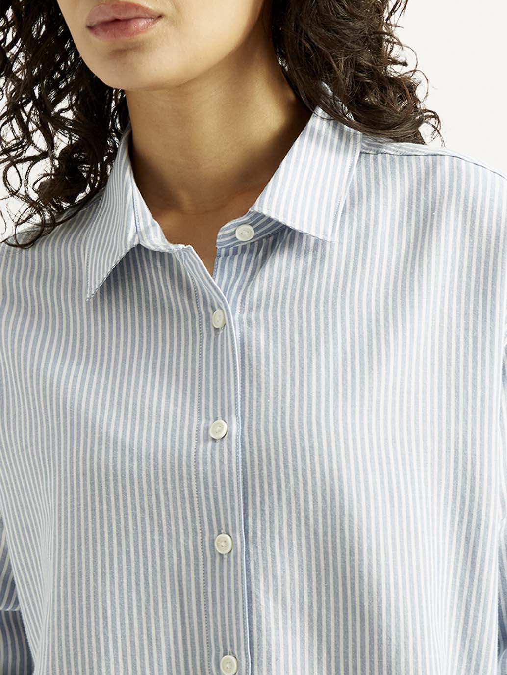 Women's Light Blue Striped Relaxed Fit Shirt - Image 3