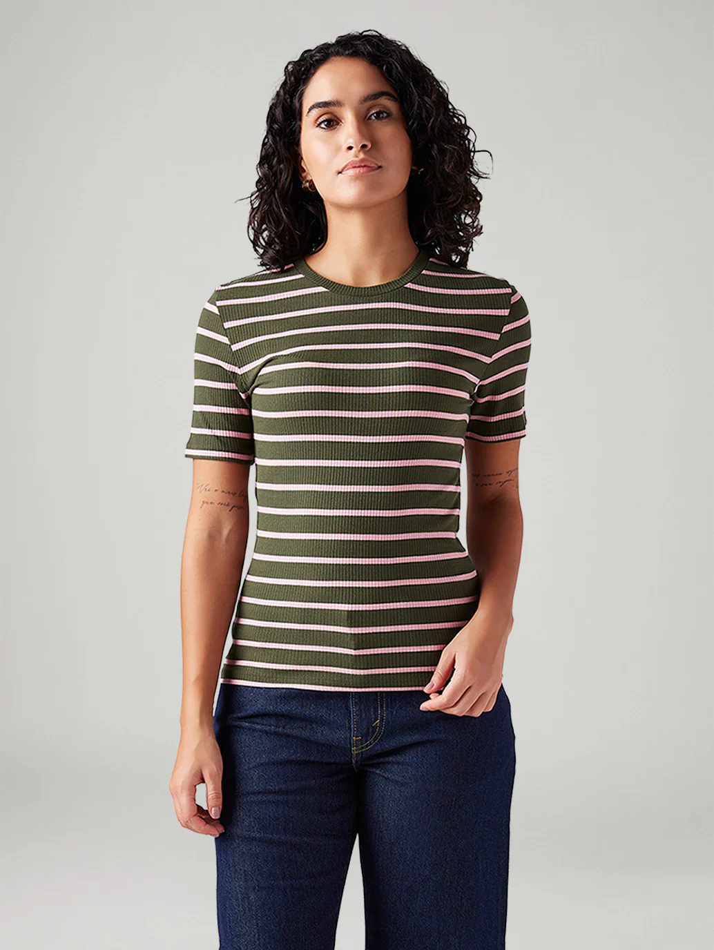 Women's Striped Slim Fit Ribbed Top - Image 2