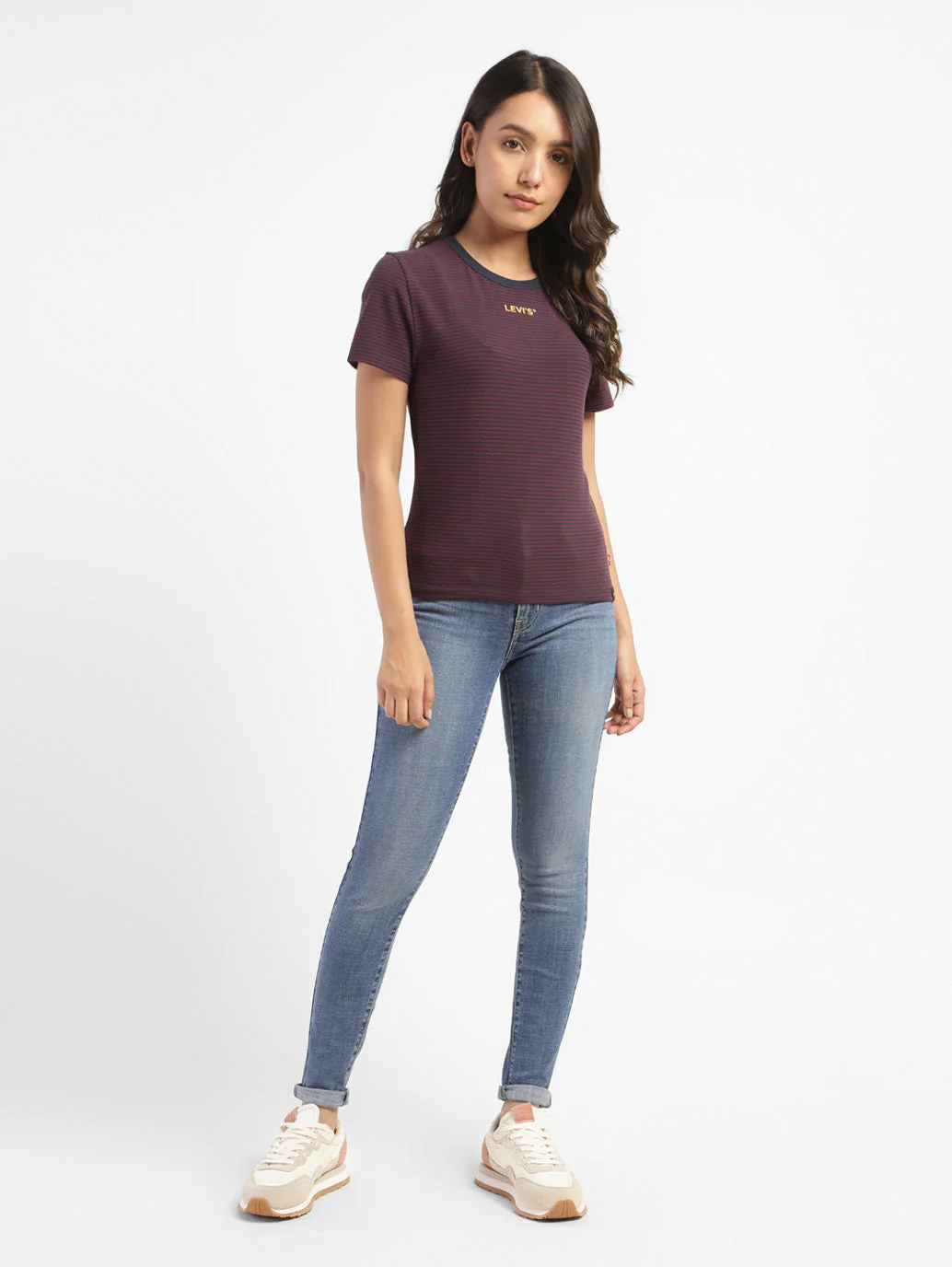 Women's Striped Slim Fit T-shirt Purple - Image 5
