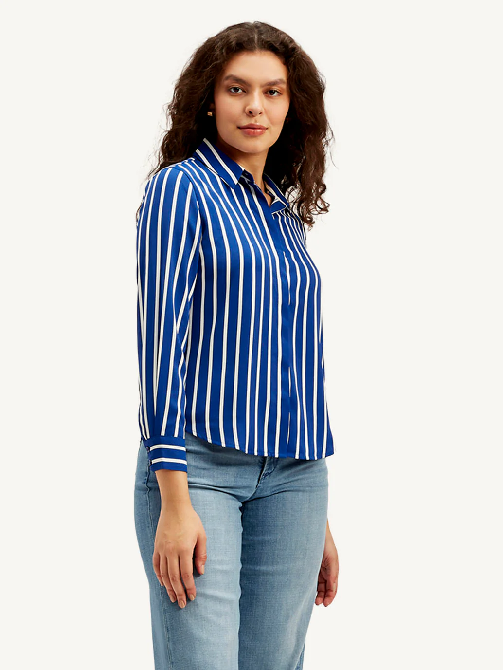 Women's Striped Spread Collar Shirt - Image 5