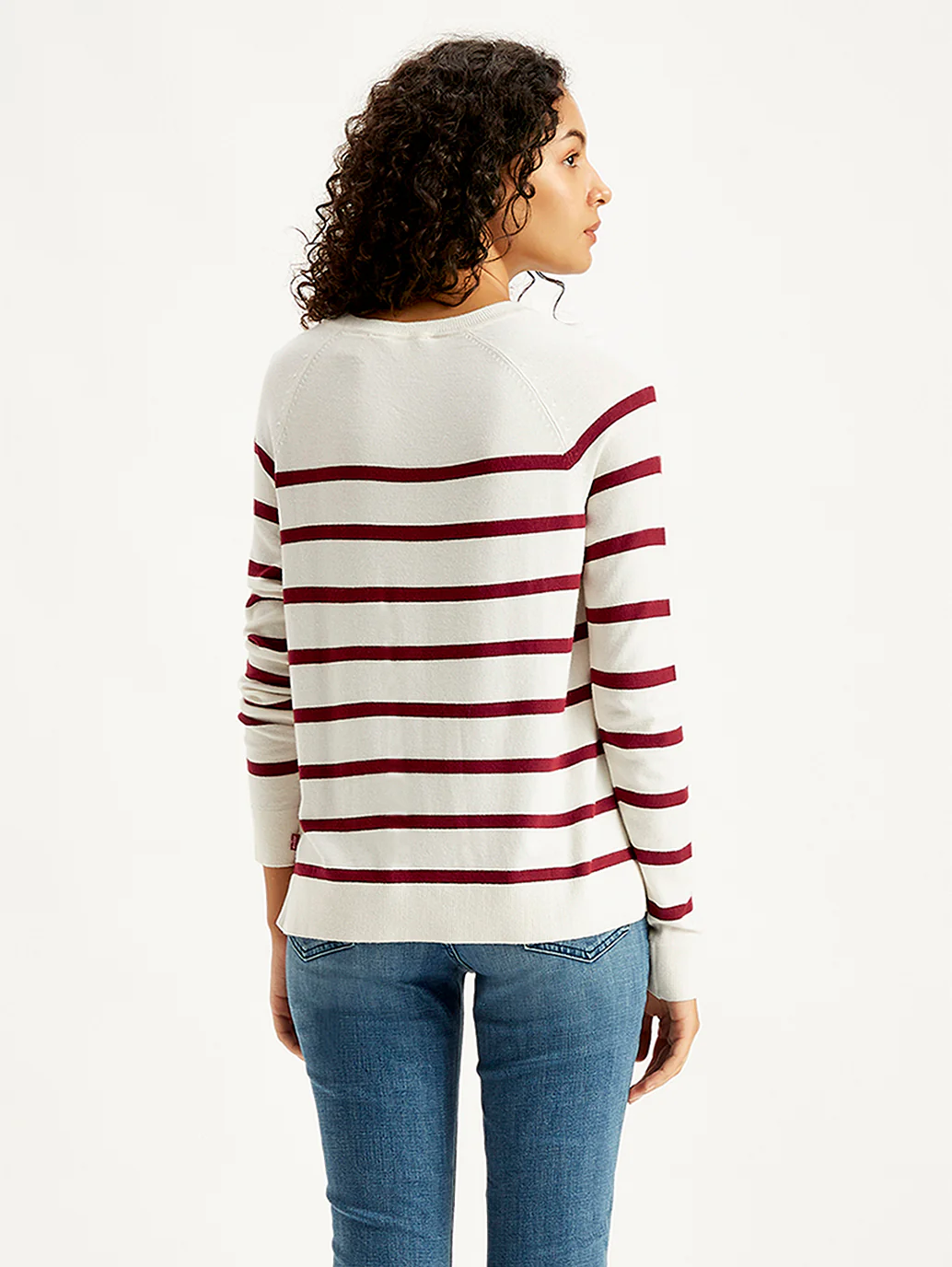 Women's Striped White Crew Neck Sweater - Image 2