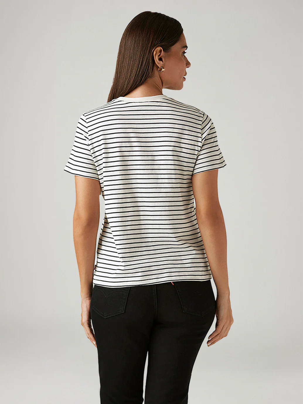 Women's Striped White Crew Neck T-shirt - Image 3