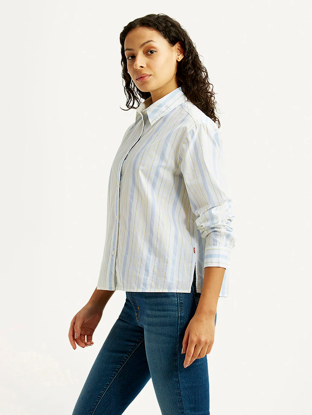 Women's Striped White Relaxed Fit Poplin Shirt - Image 4