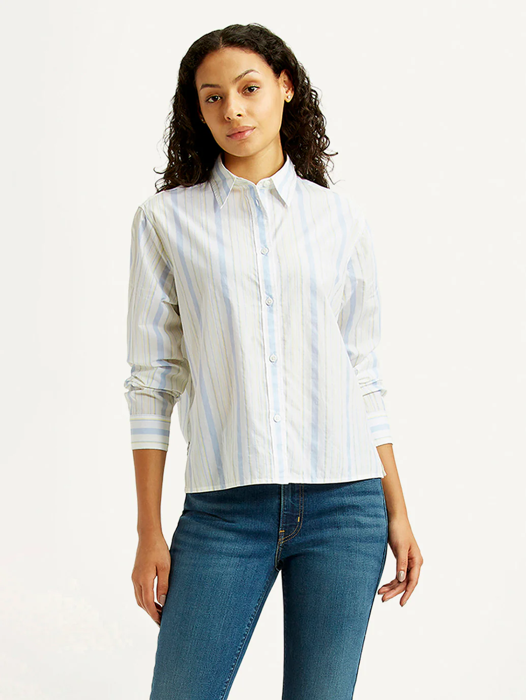 Women's Striped White Relaxed Fit Poplin Shirt - Image 5